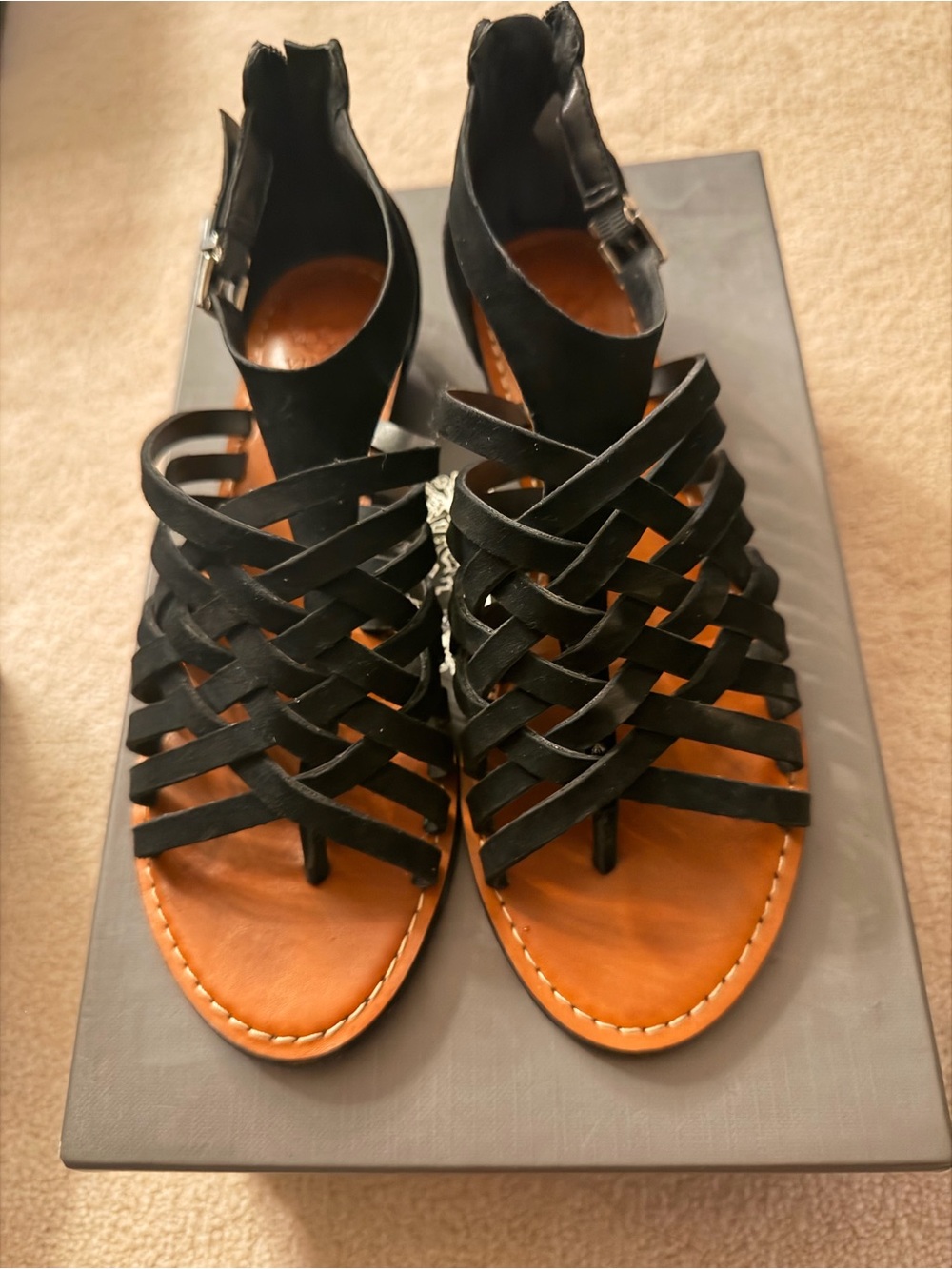 Vince Camuto Black Woven Strappy Leather Sandals